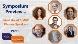 A graphic showing some of the ALS/MND plenary speakers